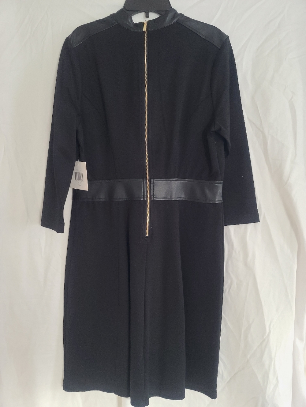 NWT Ellen Tracy Mandarin Collar Black A-Line Dress with Faux Leather Trim - Picture 5 of 10
